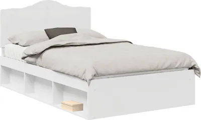 Image de Cadre de lit avec tête de lit Blanc 120 x 200 cm Pin massif