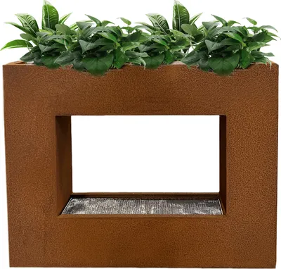 Produktbild von KÖHKO® Wasservorhang-Brunnen bepflanzbar mit LED-Beleuchtung Höhe 60 cm aus Cortenstahl mit Edelstahl-Pflanzkasten Wasserfall Wasserspiel Zimmerbrunnen 32001B