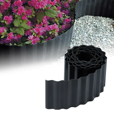 Produktbild von GARDENIX Rasenkante Kunststoff 9m, Höhe 15 cm - Beeteinfassung Gewellte für Blumenbeet - Beetumrandung Kunststoff Anthrazit, Beetbegrenzung, Flexibel