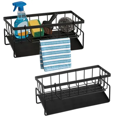 Spülbecken-Organizer 2er-Set mit Abtropfschale, schwarz, 23x9x10 cm