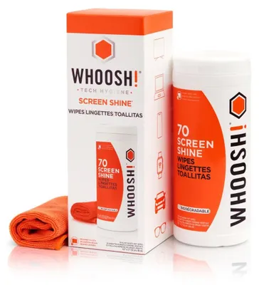 Produktbild von WHOOSH Screen Shine - Antimikrobielle Einweg-Bildschirmtücher, geeignet für jeden Bildschirm, entfernt Schmutz, Staub, Flecken, ungiftig 100% , Reinigung und Hygiene, 70 Stück + 1 Tuch