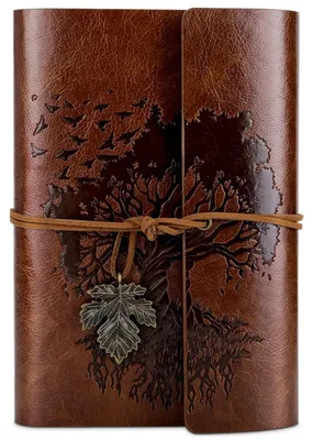 Produktbild von Tagebuch A6 Nachfüllbar Kunstleder Braun 18,5 x 13 cm 160 Blankoseiten 100gsm Papier 2 PVC-Fächer Baum-Motiv