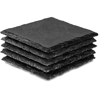 Zdjęcie produktu dla Zestaw 5 podstawek pod szklanki, łupek, antypoślizgowe, kwadratowe, 10 x 10 cm, czarne