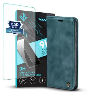 Produktbild von Handy Hülle für Huawei Mate 20 Lite mit 9H Displayglas Klapphülle Bookcase Flip Cover Handy Tasche Etui Farbe: Petrol