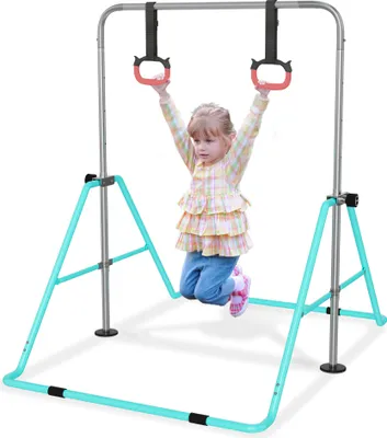 Obrázek produktu pro JOIEYOU horizontální tyč gymnastická tyč vnitřní gymnastické vybavení gymnastická tyč pro domácnost výškově nastavitelná se 2 gymnastickými kruhy skládací gymnastická tyč horizontální tyč pro gymnastický trénink, zelená