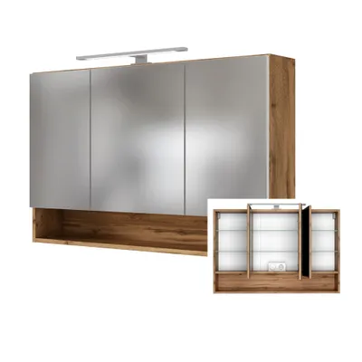 Produktbild von Badezimmer Spiegelschrank 3D inkl. LED-Beleuchtung LOUNY-03, Wotaneiche Nb., B/H/T: ca. 100/64/20 cm