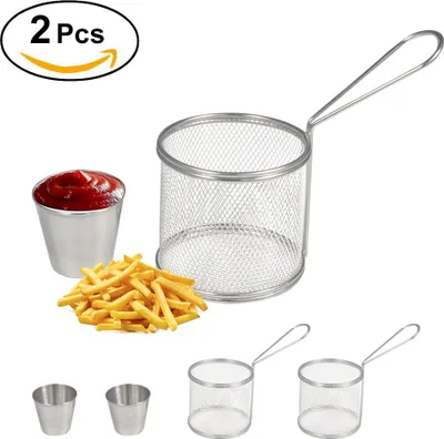 Produktbild von Frittierkörbe, Mini-Rundfrittierkorb aus Edelstahl für Pommes frites, Frittierkorbhalter, Küchenhelfer
