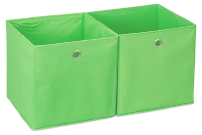 Productafbeelding van Relaxdays Opbergboxen van stof, set van 2, vierkant, voor opbergruimte in een kast, stoffen box in kubusvorm, 30x30x30 cm, groen