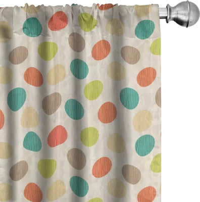 Image de ABAKUHAUS Rideaux rétro, motifs colorés avec des cercles rayés sur fond grungy, abstrait et bosselé, 2 pièces 75 x 175 cm, multicolore