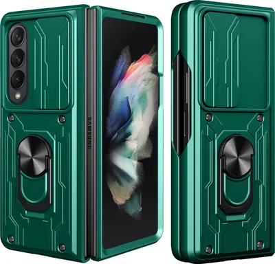 Produktbild von Samsung Galaxy Z Fold4 Hülle, Schiebe Kamera Abdeckung, Robust Stoßfeste Schutzhülle mit Ring Ständer für Samsung Galaxy Z Fold 4 5G Grün