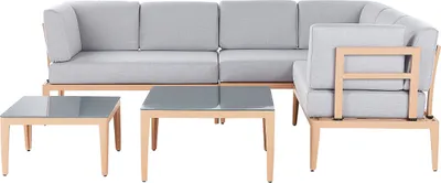 Produktbild von BELIANI Lounge Set Heller Holzfarbton u. Grau Aluminium mit Auflagen zwei Tische für 6 Personen Garten Terrasse Balkon