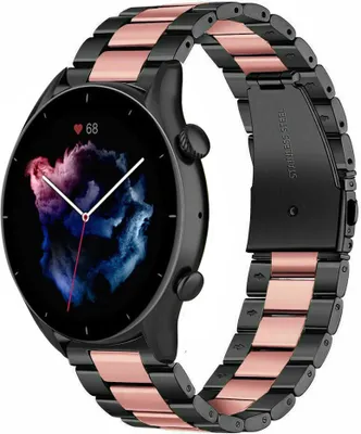 Produktbild von Strap-it Stahlarmband - Kompatibel mit Amazfit GTR 3 (Pro) Armband Ersatzarmband Edelstahl - Gliederarmband mit Faltschließe - Hochwertiges Material - für Smartwatch 22mm Armband Schwarz / Rosa