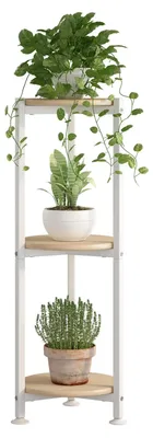 Produktbild von Blumenständer/Pflanzenständer aus Metall, hoch, modern, Zimmerpflanzenständer für Wohnzimmer, Balkon oder Garten, schwarz (weiß, 3-stufig)