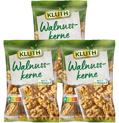 Image de Cerneaux de noix Kluth Excellente qualité et goût doux 100g paquet de 3