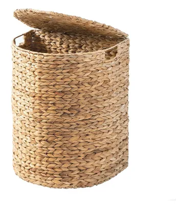 Obrázek produktu pro CALICOSY - Košík na prádlo ve tvaru půlměsíce z vodní hyacintu s víkem, šířka 45 cm - NILA