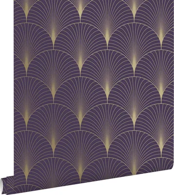 Produktbild von ESTAhome Tapete Art Decó Muster Dunkelviolett und Gold 53 cm x 10.05 m