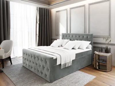 Produktbild von Masseno Boxspringbett FONDI 160x200 cm Komplett-Set mit Bonell Matratze und Topper, Polsterbett mit Bettkästen -Hellgrau, CASABLANCA 14