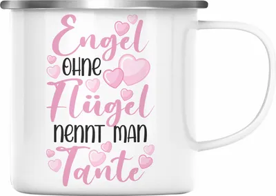 Produktbild von Trendation - Beste Tante der Welt Geschenk Emaille Tasse Spruch für Tante Weihnachten Lieblings Verrückte Tante Coole Geschenkidee Engel Ohne Flügel (Silber)
