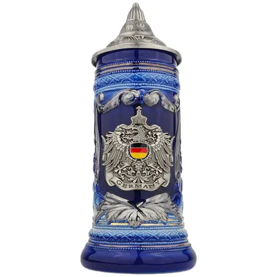 Produktbild von Bierkrug mit Deckel 0,7L – Steinkrug mit Metallmontur & Spitzdeckel – Perfekt als Geschenk, Deko & Sammelstück (Blau)