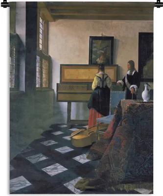Produktbild von MuchoWow® Wandteppich Wandbehang Die Musikstunde - Johannes Vermeer 150x200 cm Tapisserie Dekoration Wandtuch - Wandaufhängung - Moderner