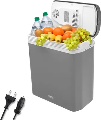 Produktbild von TZS First Austria - Kühlbox 24L elektrisch 12V 230V Anschluss für Auto & Steckdose - Thermoelektrische Cool Box kühlt & wärmt - Mini Kühlschrank mit Rollen - Für Camping, Festivals, Reisen - Grau