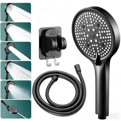Produktbild von Handbrause-Set mit 5 Strahlarten, Hochdruck-Duschkopf mit 150 cm Brauseschlauch und Wandhalterung, wassersparend