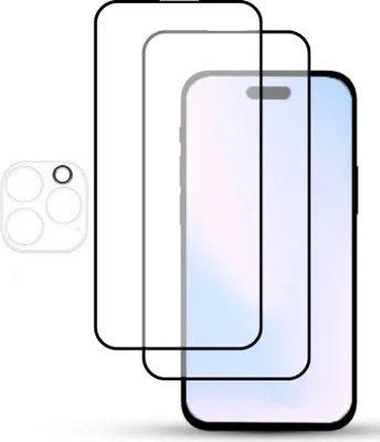 Obrázek produktu pro 2 balení ochranného krytu displeje IPHONE 15 PRO MAX a 1 balení ochranného krytu objektivu z tvrzeného skla 9H