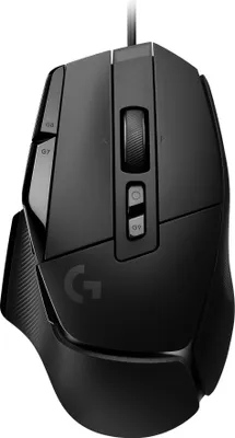 A black Logitech G gaming mouse is shown from a top-down perspective against a white background.
