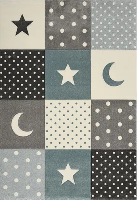 Produktbild von Kinderteppich Babyzimmer Mond Stern Punkte Pastel Blau Grau