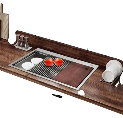 Obrázek produktu pro Vestavěná dřez, rozměry 33 x 22 palců, vyrobená z nerezové oceli 304, hloubka 9 palců, jednodřez, včetně sifonu a příslušenství