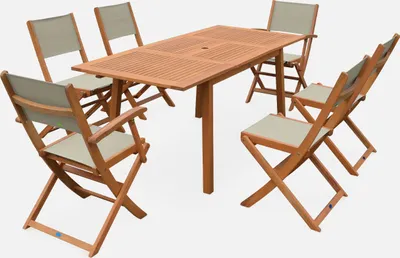 Produktbild von sweeek - Ausziehbarer Gartentisch aus Holz , 6 Stühle - Holzfarben