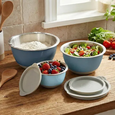 Produktbild von Rührschüssel Set Edelstahl mit Deckel 3er Set 1,4L/2,8L/4,7L
