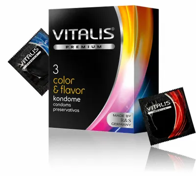 Produktbild von Vitalis color & flavor, 3er Pack Kondome, 3 Stück, KI-generiertes Bild
