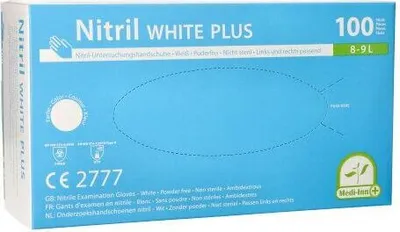 Produktbild von Medi-Inn Nitril White Plus Einmalhandschuhe puderfrei weiß (Gr. L, 10 x 100 = 1000 Stück)