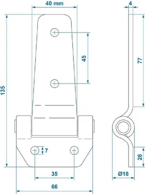 Produktbild von Robustes Möbelwagenscharnier 135x65mm