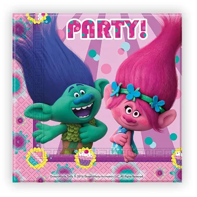 Produktbild von 20 Trolls Party Papier Servietten 33x33cm