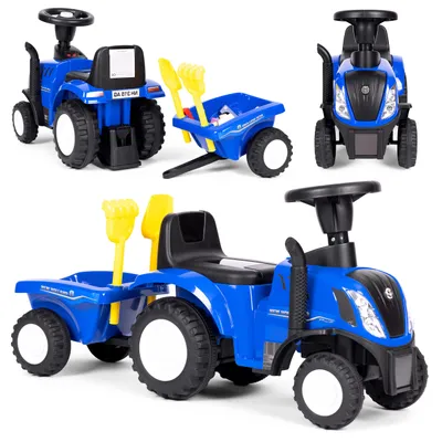 Productafbeelding van Tractor New Holland met aanhanger voor kinderen, interactief stuur, geluidseffecten, blauw