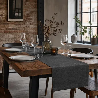 Produktbild von ProximaX Tischläufer 40x160 cm Dunkelgrau Leinenoptik, wasserabweisend, beidseitig nutzbar, maschinenwaschbar