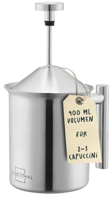 Produktbild von SILBERTHAL Milchaufschäumer Manuell - Edelstahl - 400ml - Perfekter Milchschaum dank doppeltem Sieb