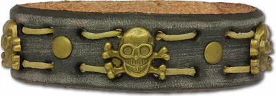 Produktbild von SilberDream Armband -gegerbtes Rindsleder- grau braun Totenkopf Herren LA5351B
