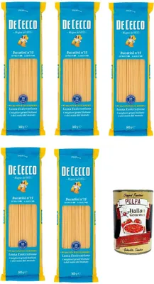 Produktbild von De Cecco Bucatini N°15 100% Italienisch Pasta Nudeln 5x 500g + Italian Gourmet Polpa 400g