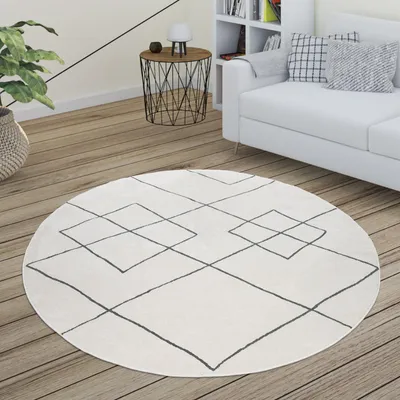 Produktbild von Teppich Wohnzimmer Skandi Rauten Muster Modern Weiß Verschiedene Designs Größen Grösse 200 cm Rund