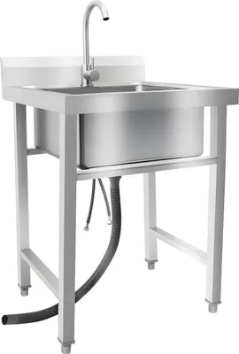 Obrázek produktu pro Samostatně stojící kuchyňský dřez – jednoumyvadlový z nerezové oceli – směšovací baterie na teplou a studenou vodu – 93 x 60 x 60 cm – stříbrný