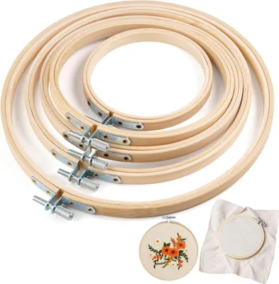 Produktbild von Gehstock 5 Stück Bambus-Stickrahmen, 10 cm/13 cm/15 cm/18 cm/20 cm Kreuzstichring rund | Stickrahmen, verstellbare Kreuzstichringe, Kreuzstichring, ru