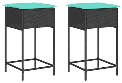 Image de vidaXL Tabouret de bar de jardin avec coussin 2 pcs. noir Poly rotin