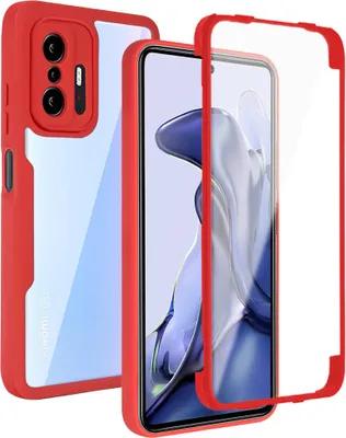 Produktbild von Xiaomi 11T Schutzhülle, Eingebautem Displayschutz 360 Grad Komplettschutz Handyhülle für Xiaomi 11T / Xiaomi 11T Pro Rot