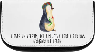 Produktbild von Mr. & Mrs. Panda Organizer Pinguin Blumen - Weiß - Geschenk, Kosmetikbeutel, Kosmetiktasche, Geschenkidee, kulturtäschchen, Kulturtasche, Ziele, Kulturbeutel, Positiv