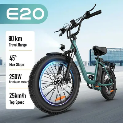 Image de Vélo électrique - E20 - Batterie au lithium 48 V - Moteur sans balais 250 W - Autonomie de plus de 60 km - Vitesse maximale de 25 km/h - Roues de 50,8 cm - Cadre en acier - Vert