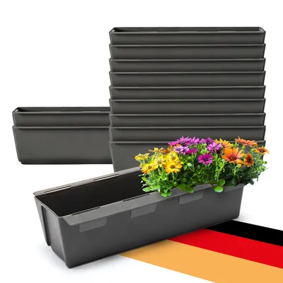Produktbild von BigDean 12er Set Paletten Blumenkästen - Einsatz - mit Hängesystem zum Einhängen - 37cm anthrazit - Pflanzkasten für Europalette Balkonkasten Blumentopf - aus recyceltem PP-Kunststoff