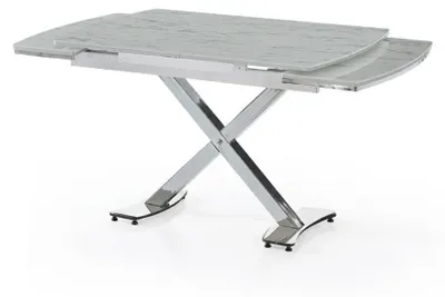 Image de Ensemble de salle à manger : table extensible, 4 chaises, gris, design moderne, sur roulettes